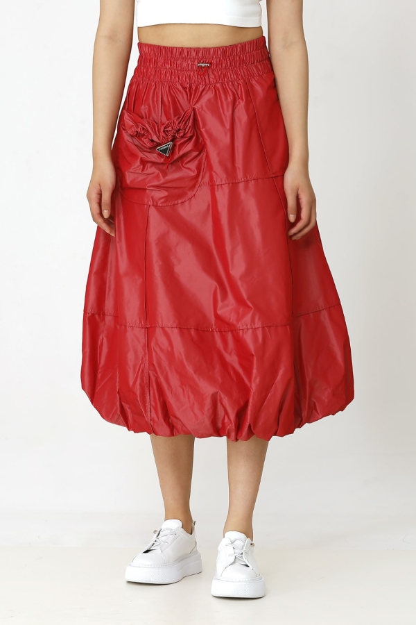 Taffeta Balloon Skirt - Red - 1