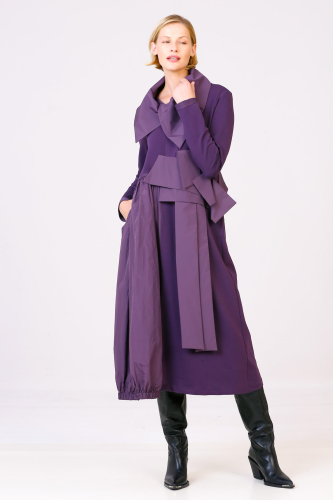 Taffeta Collar Dress - Purple - 2