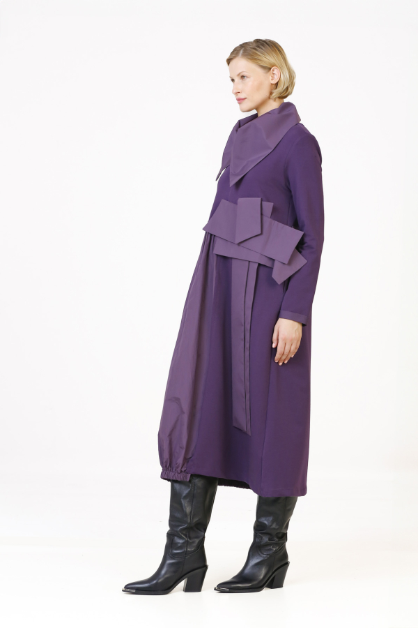 Taffeta Collar Dress - Purple - 5