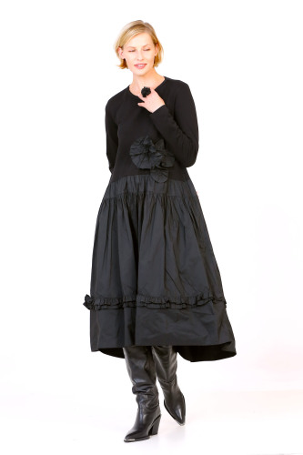 Taffeta Dress with Skirt - Black 