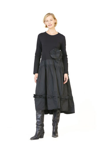 Taffeta Dress with Skirt - Black - 2