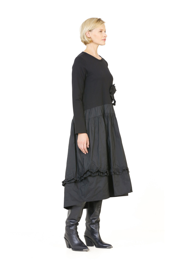 Taffeta Dress with Skirt - Black - 3