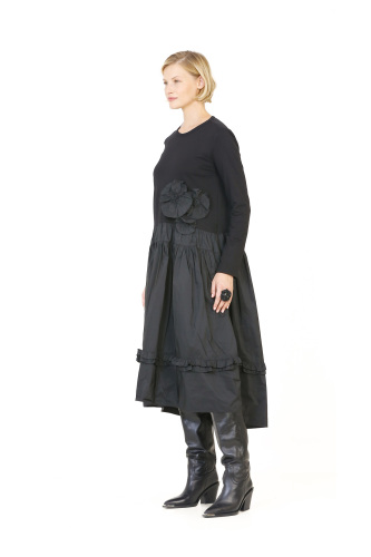 Taffeta Dress with Skirt - Black - 4