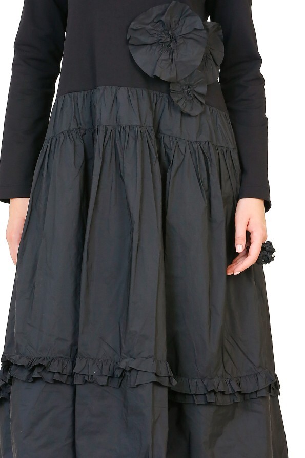 Taffeta Dress with Skirt - Black - 5