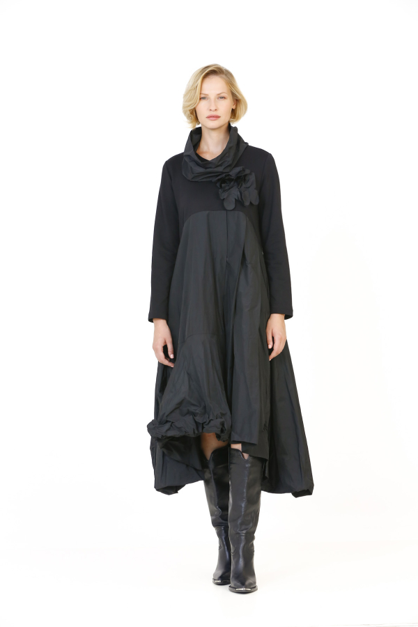 Taffeta Floral Dress - Black - 2