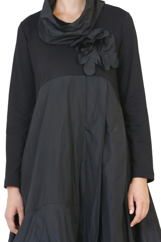 Taffeta Floral Dress - Black - 5