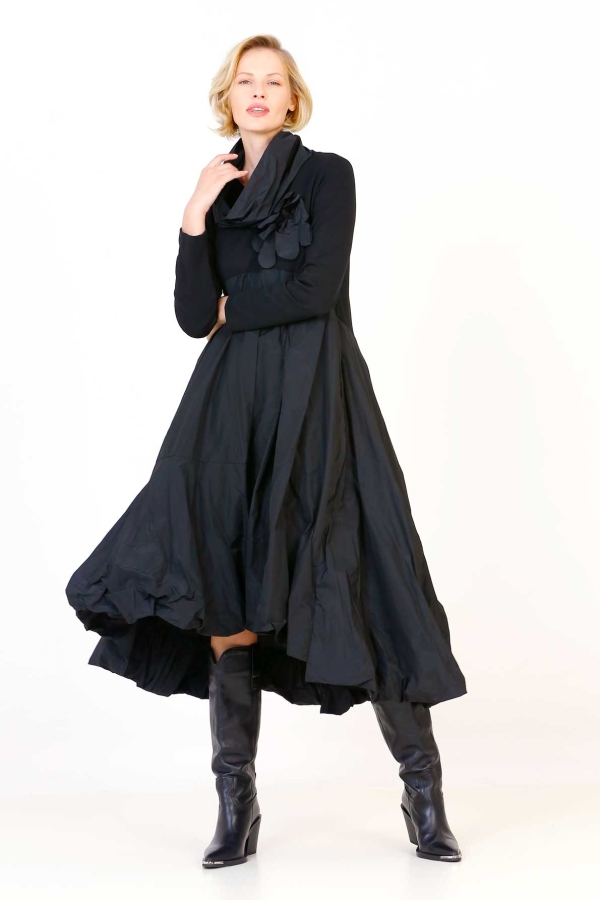 Taffeta Floral Dress - Black - 1