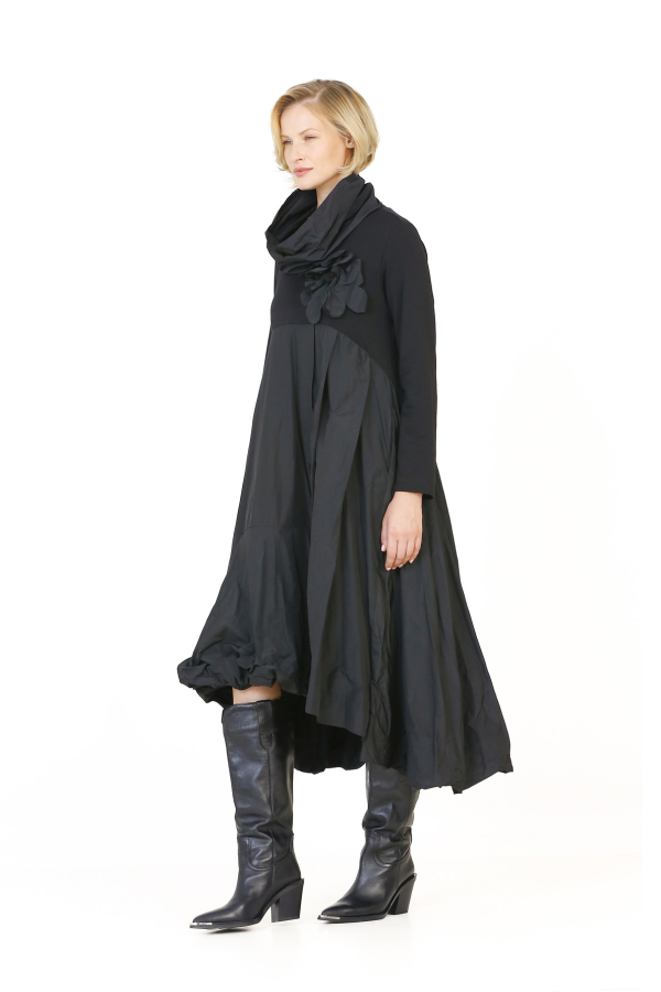 Taffeta Floral Dress - Black - 4