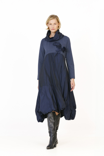 Taffeta Floral Dress - Navy Blue - 4