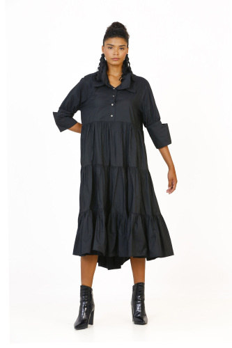 Taffeta Gathered Dress - Black - 3