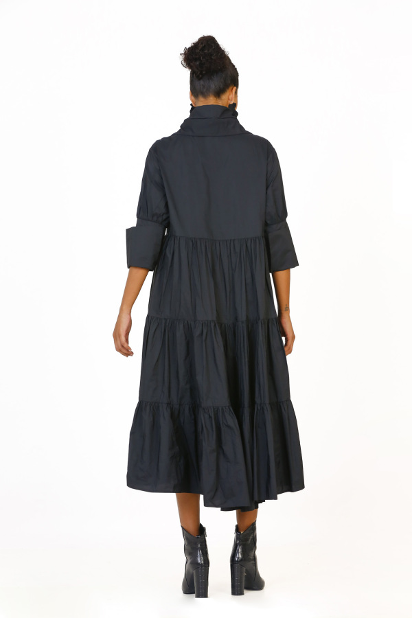 Taffeta Gathered Dress - Black - 6