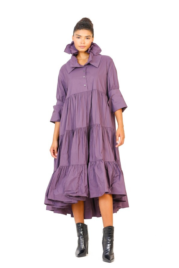 Taffeta Gathered Dress - Purple - 3