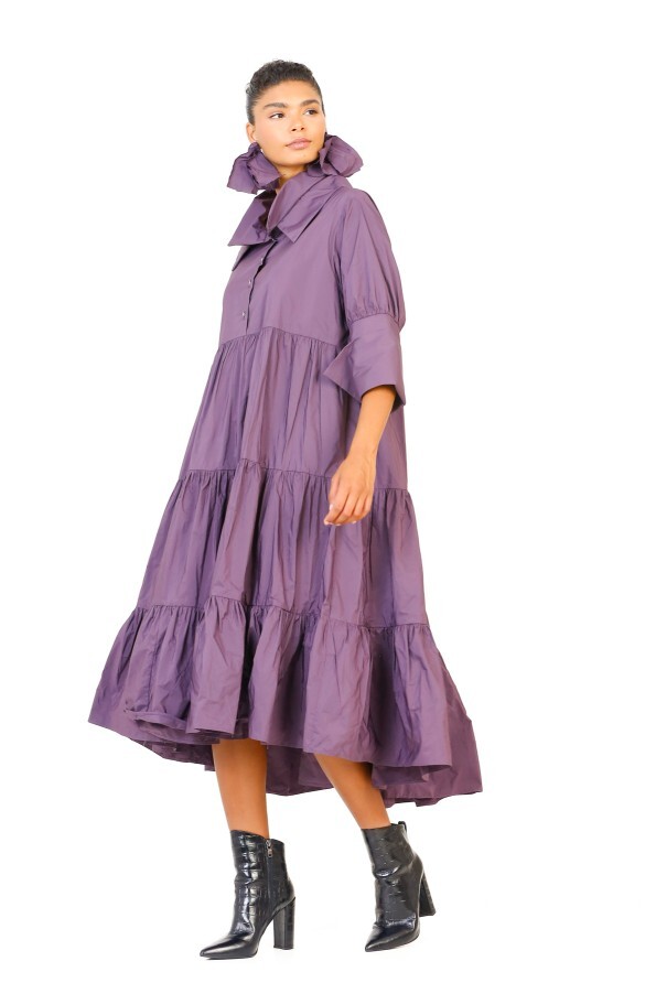 Taffeta Gathered Dress - Purple - 4