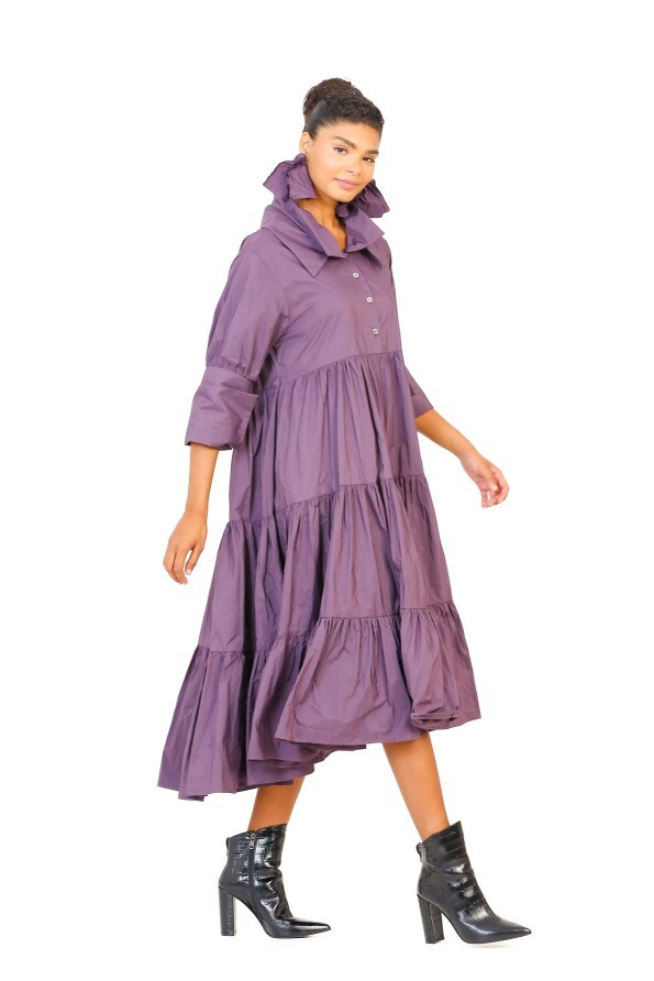 Taffeta Gathered Dress - Purple - 5