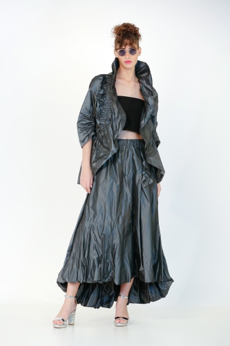 Taffeta Gathered Jacket - Gray 