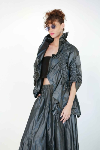 Taffeta Gathered Jacket - Gray - 3