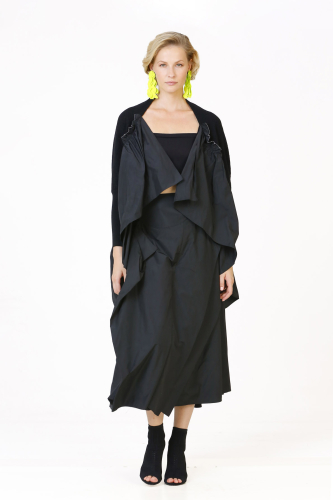 Taffeta Gathered Knitwear - Black - 2