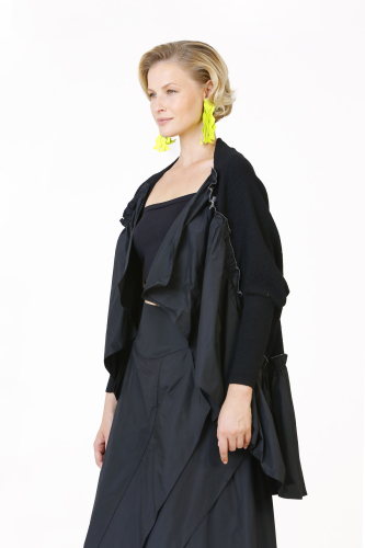 Taffeta Gathered Knitwear - Black - 3