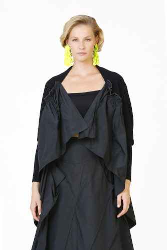 Taffeta Gathered Knitwear - Black - 1