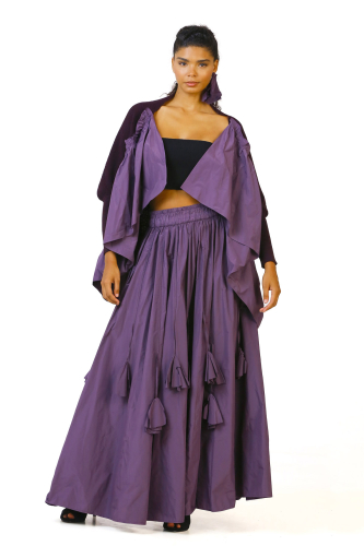 Taffeta Gathered Knitwear - Purple - 2