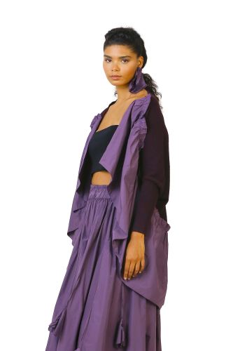 Taffeta Gathered Knitwear - Purple - 3