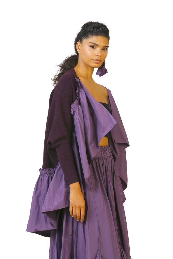 Taffeta Gathered Knitwear - Purple - 4