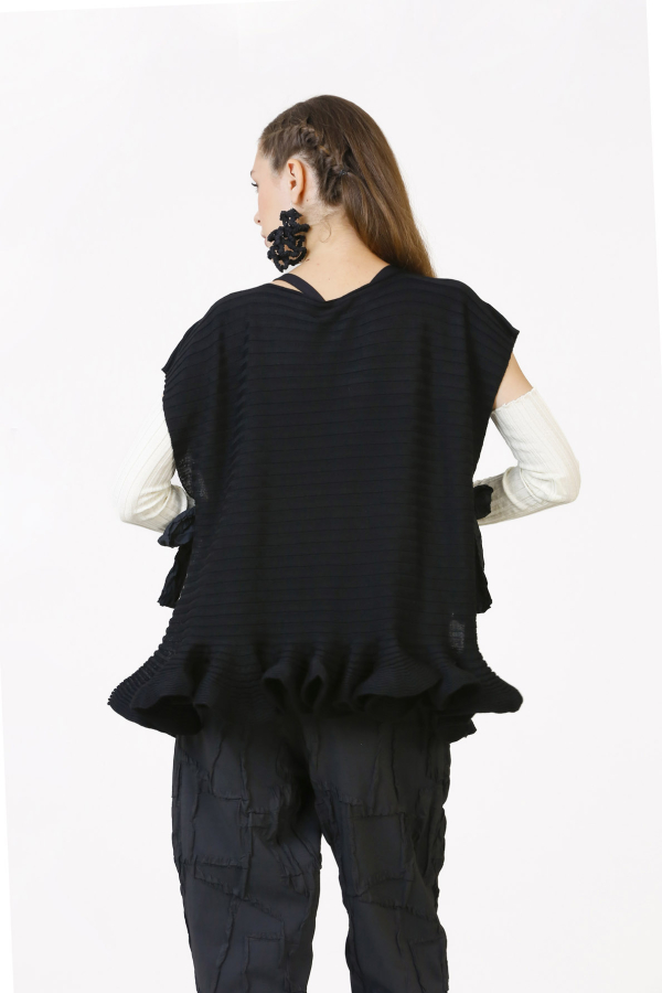 Taffeta Lace-up Sleeveless Sweater - Black - 7