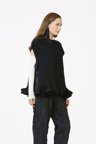 Taffeta Lace-up Sleeveless Sweater - Black - 4