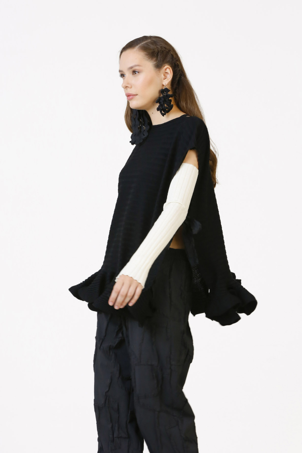 Taffeta Lace-up Sleeveless Sweater - Black - 5