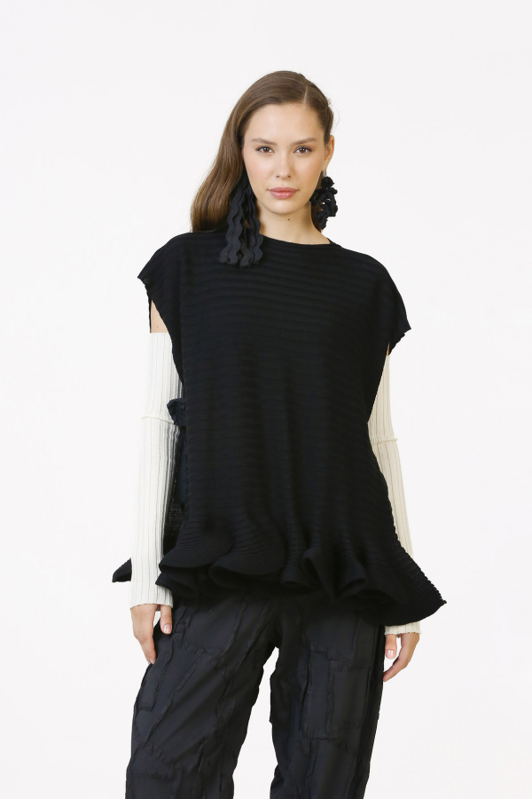 Taffeta Lace-up Sleeveless Sweater - Black - 2