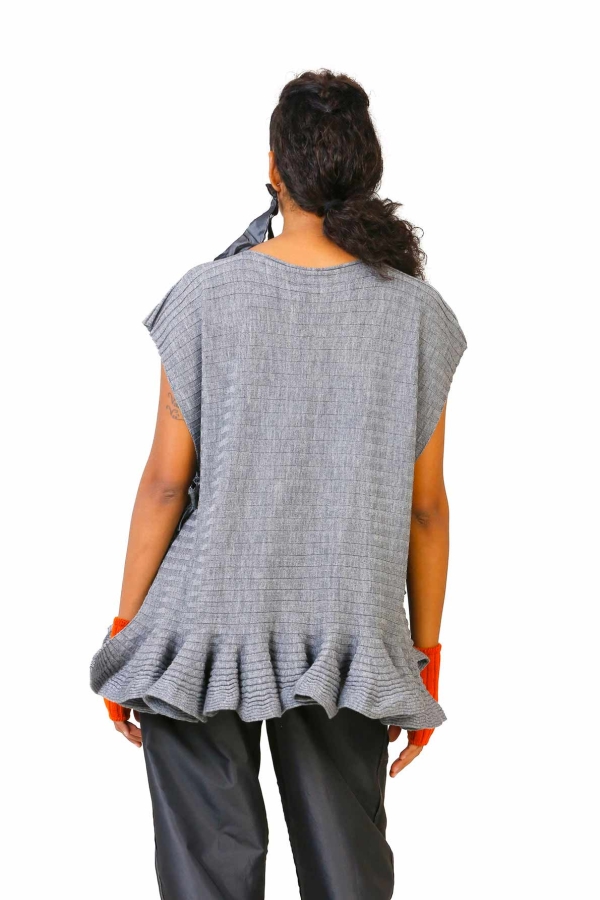 Taffeta Lace-up Sleeveless Sweater - Gray - 6