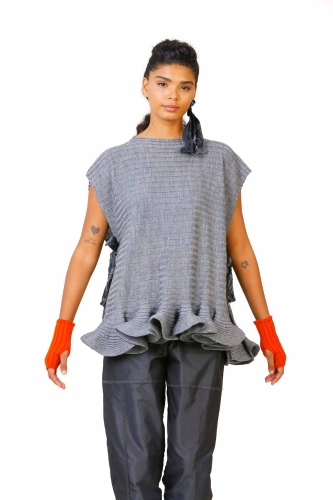 Taffeta Lace-up Sleeveless Sweater - Gray - 3