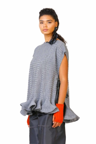 Taffeta Lace-up Sleeveless Sweater - Gray - 4