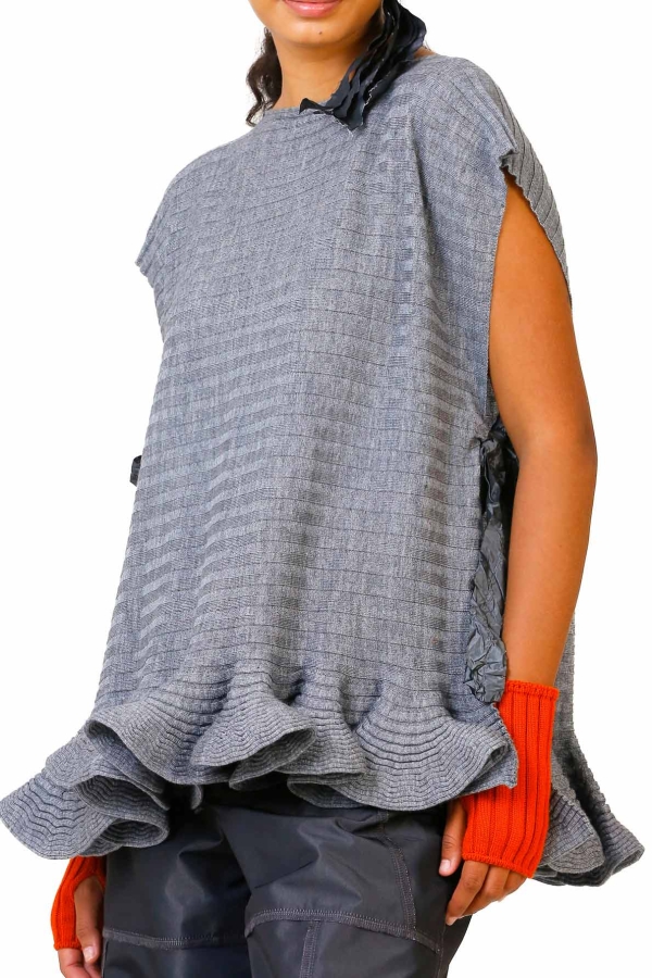 Taffeta Lace-up Sleeveless Sweater - Gray - 5