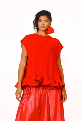 Taffeta Lace-Up Sleeveless Sweater - Red - 3