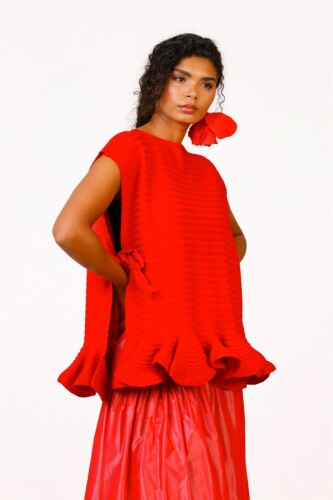 Taffeta Lace-Up Sleeveless Sweater - Red - 4