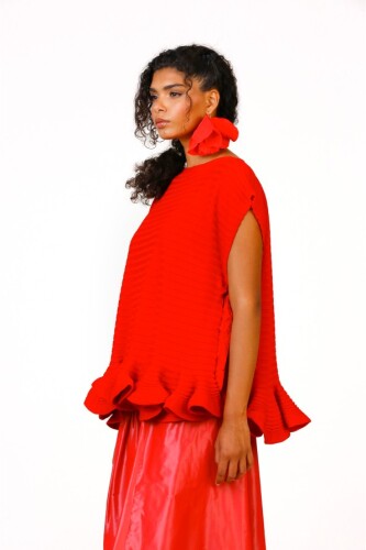 Taffeta Lace-Up Sleeveless Sweater - Red - 5