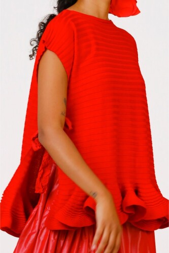 Taffeta Lace-Up Sleeveless Sweater - Red - 6