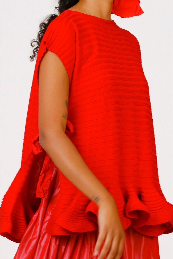 Taffeta Lace-Up Sleeveless Sweater - Red - 6