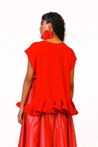 Taffeta Lace-Up Sleeveless Sweater - Red - 7