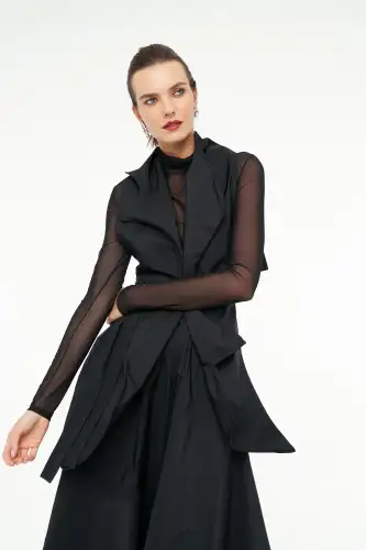 Tafta Bolero Yelek - Siyah - 1