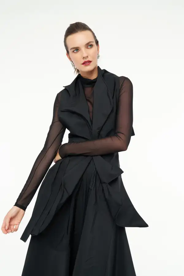 Tafta Bolero Yelek - Siyah - 1