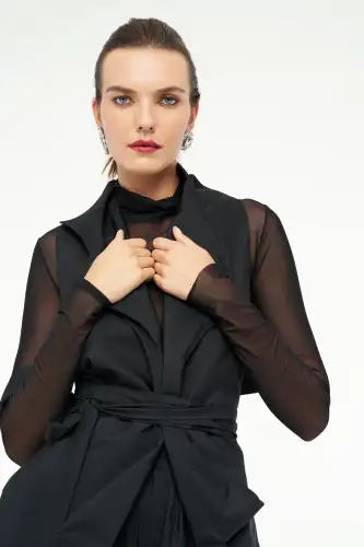 Tafta Bolero Yelek - Siyah - 4