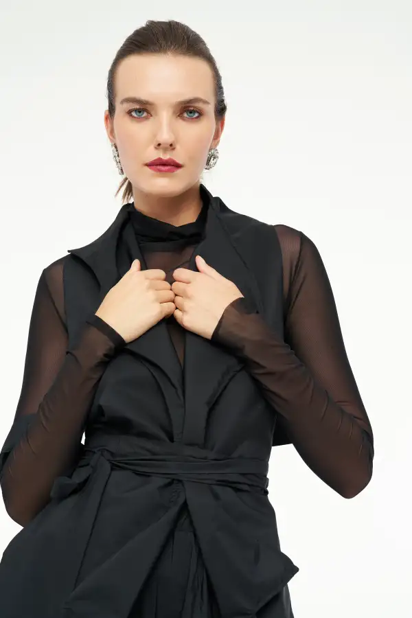 Tafta Bolero Yelek - Siyah - 4