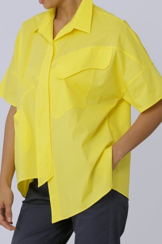 Tasarım Detaylı Cepli Gömlek - Sarı - 6