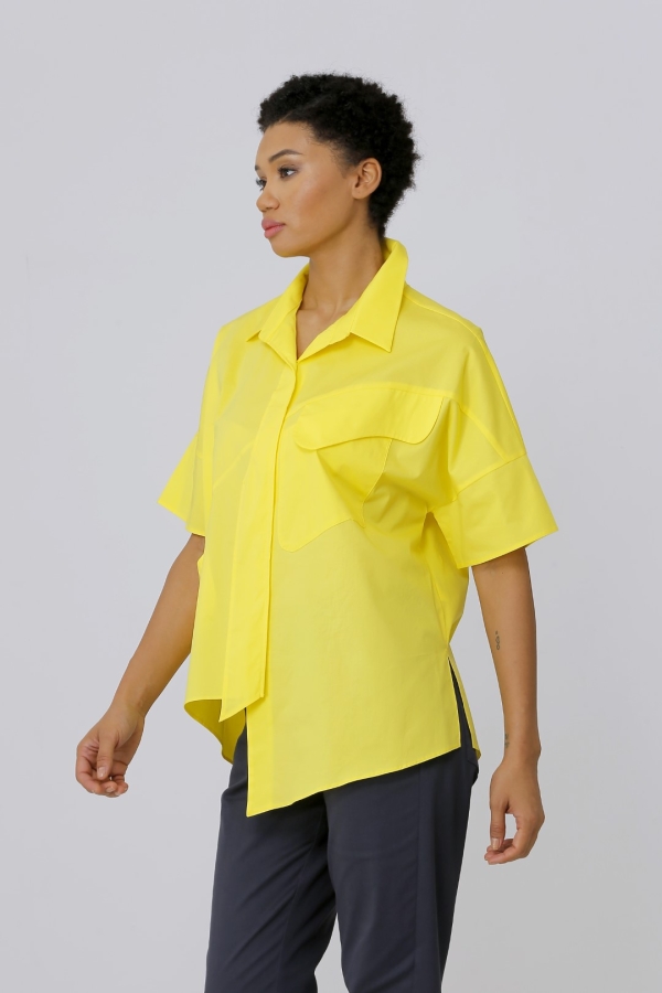 Tasarım Detaylı Cepli Gömlek - Sarı - 3
