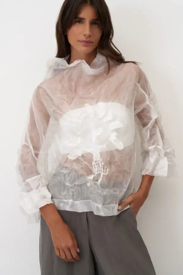 Transparan Organze Bluz Ftane - Beyaz - 1