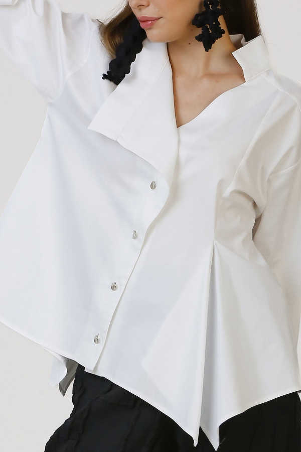 Triangle Collar Shirt - White - 4