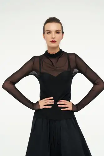 Tül Bluz - Siyah - 1