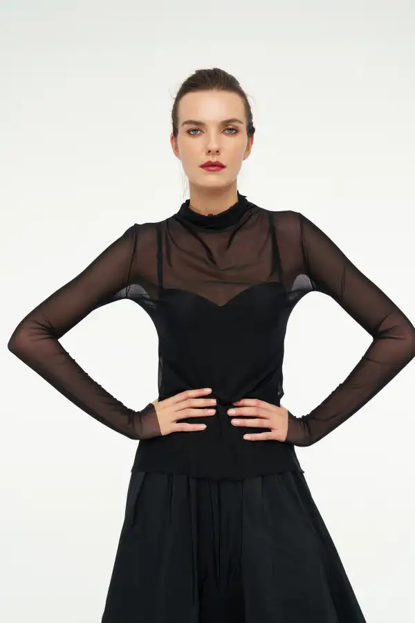 Tül Bluz - Siyah - 1